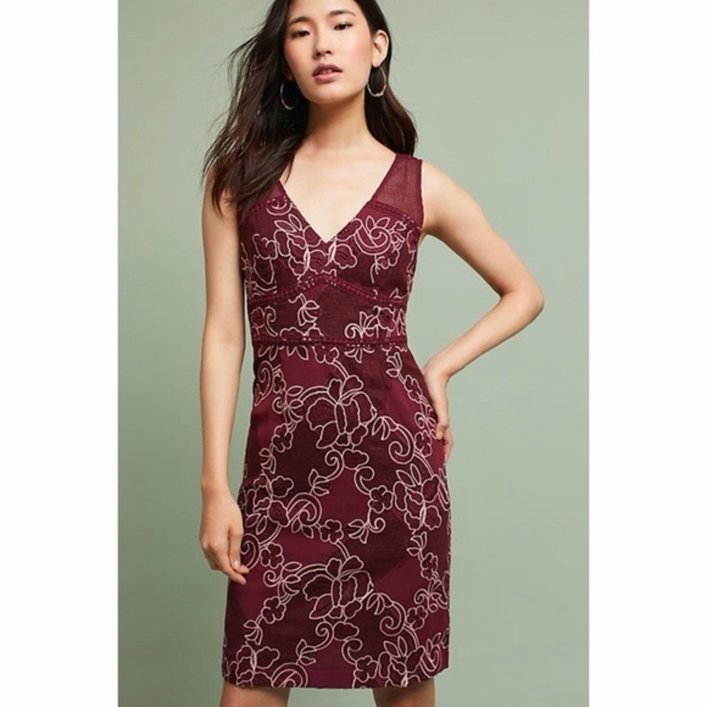 New Moulinette Soeurs Burgundy Floral Mini Dress Sleeveless Embroidered Boho
